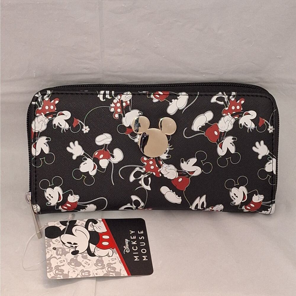 Bioworld Disney Mickey and Minnie Mouse Black Zip Around Wallet